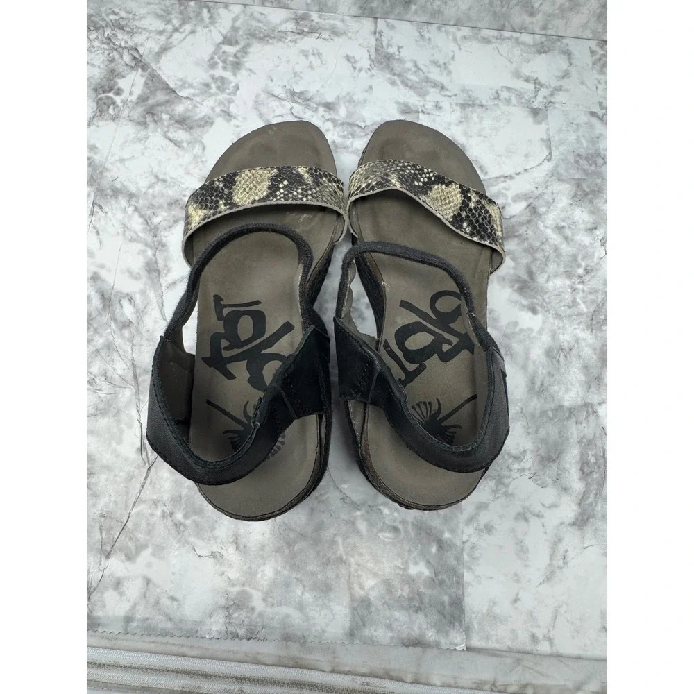 OTBT 🖤🩶🖤 leather Snakeskin print Platform Wedge Sandals woven Ankle Strap 8.5